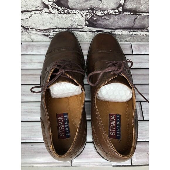 Strada Firenze Brown Leather Cap Toe Lace Up Oxfords Dress Shoes Men Sz 10.5M US - Picture 10 of 16